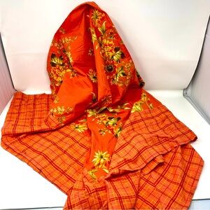April Cornell Vibrant Orange Floral and Plaid Table Cloth